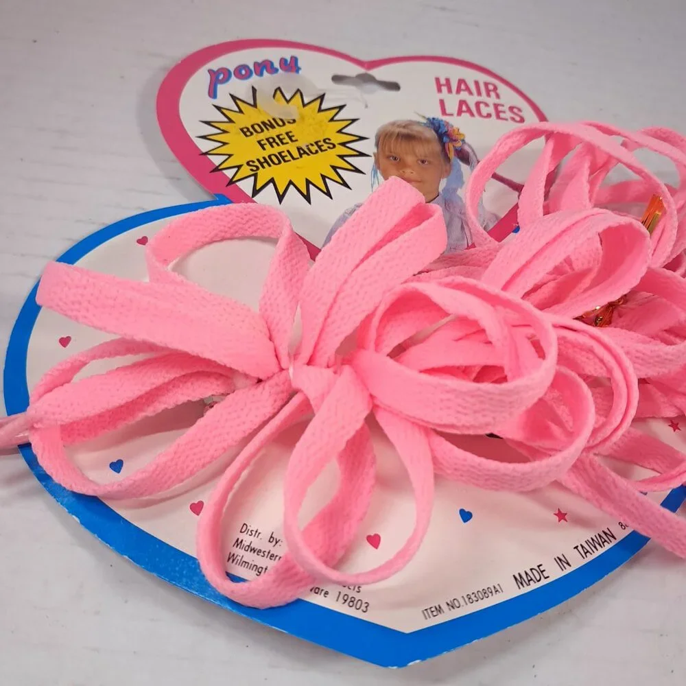 Vintage Midwestern Home Product Pony Hair Laces shoelaces pink barrette clip 90s